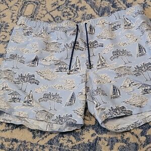 Crown & Ivy sz XXL navy and blue beach sailboat swim trunks SW40